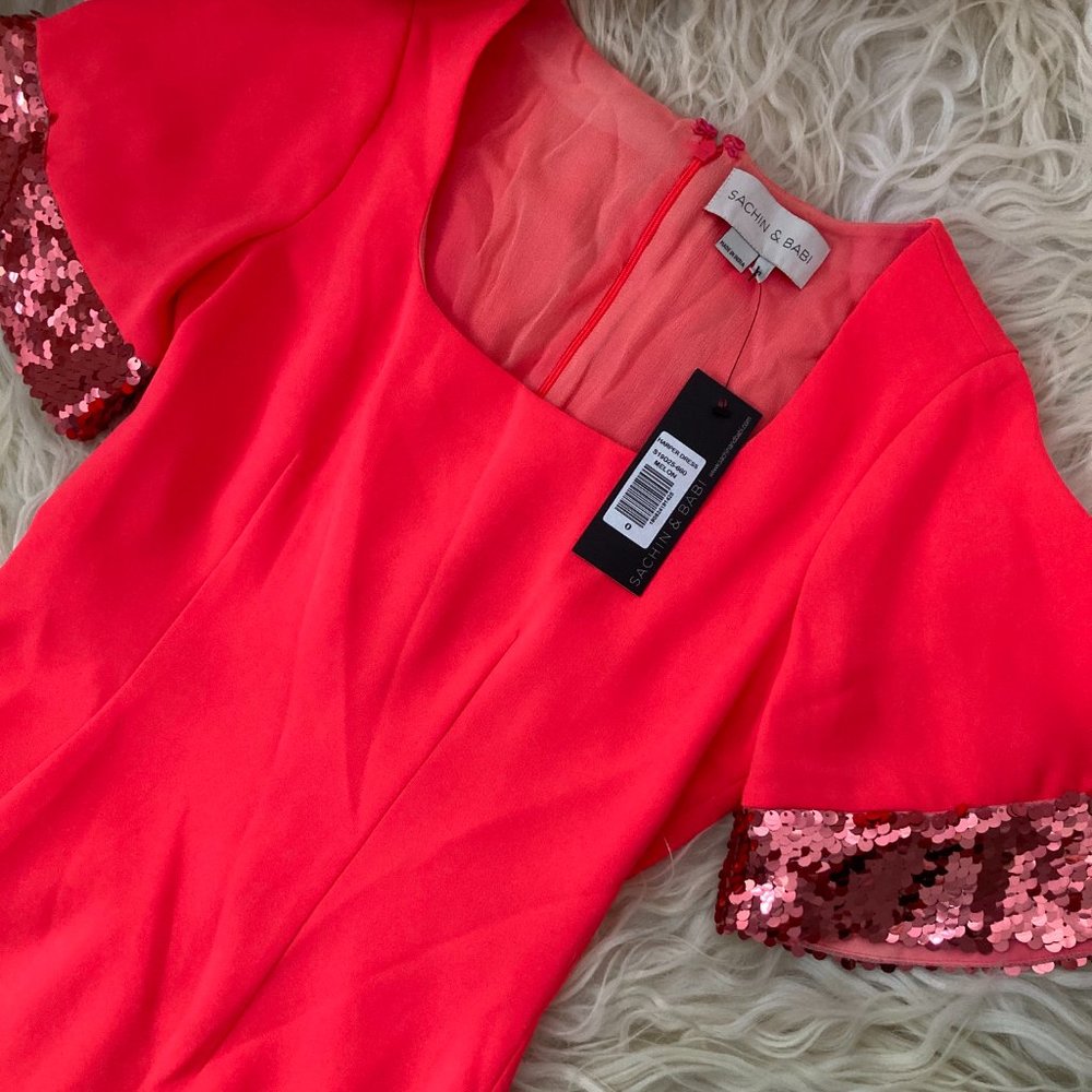 Sachin & Babi Harper Square-Neck Dress w/ Sequin Embellished Sleeves - Picture 7 of 14